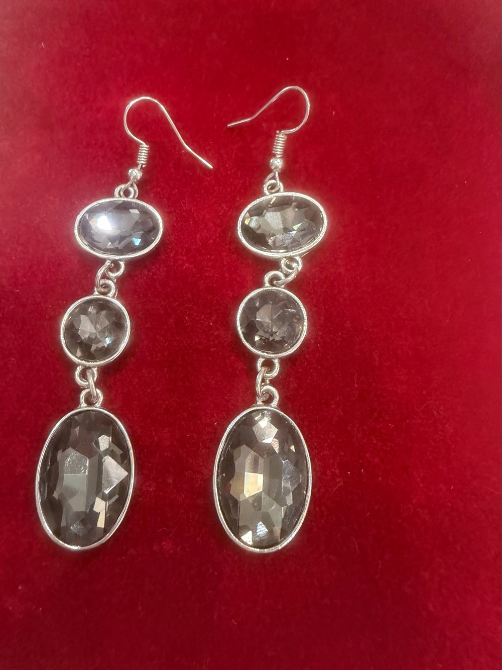 INC International Concepts Silver-Tone Gray Faceted Triple Drop Earrings